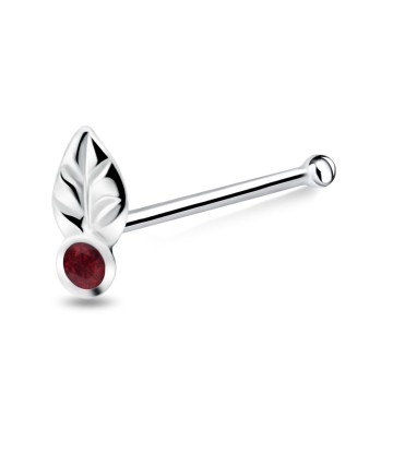 Leaf with Stone Silver Bone Nose Stud NSKD-751 